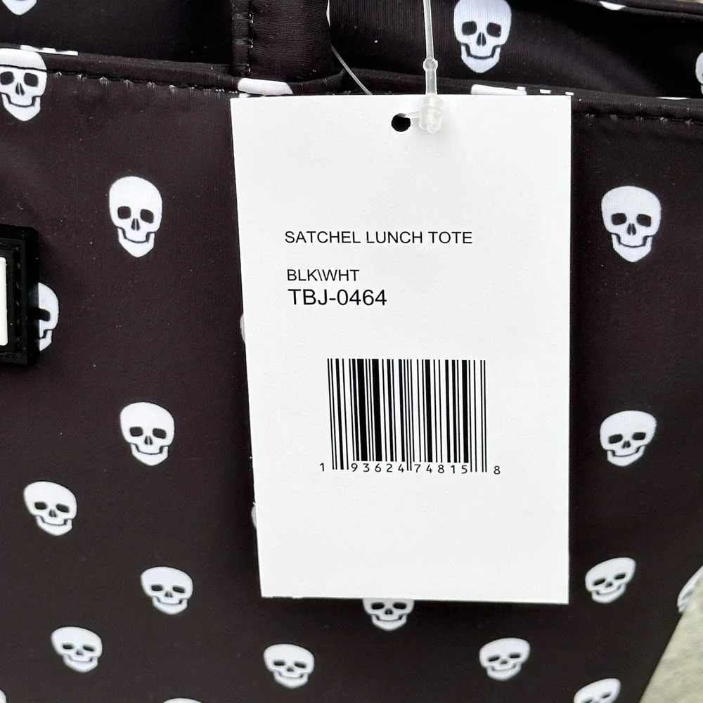 Betsey Johnson White Skull Insulated Lunch Tote Satchel Black White TBJ-0464 NEW